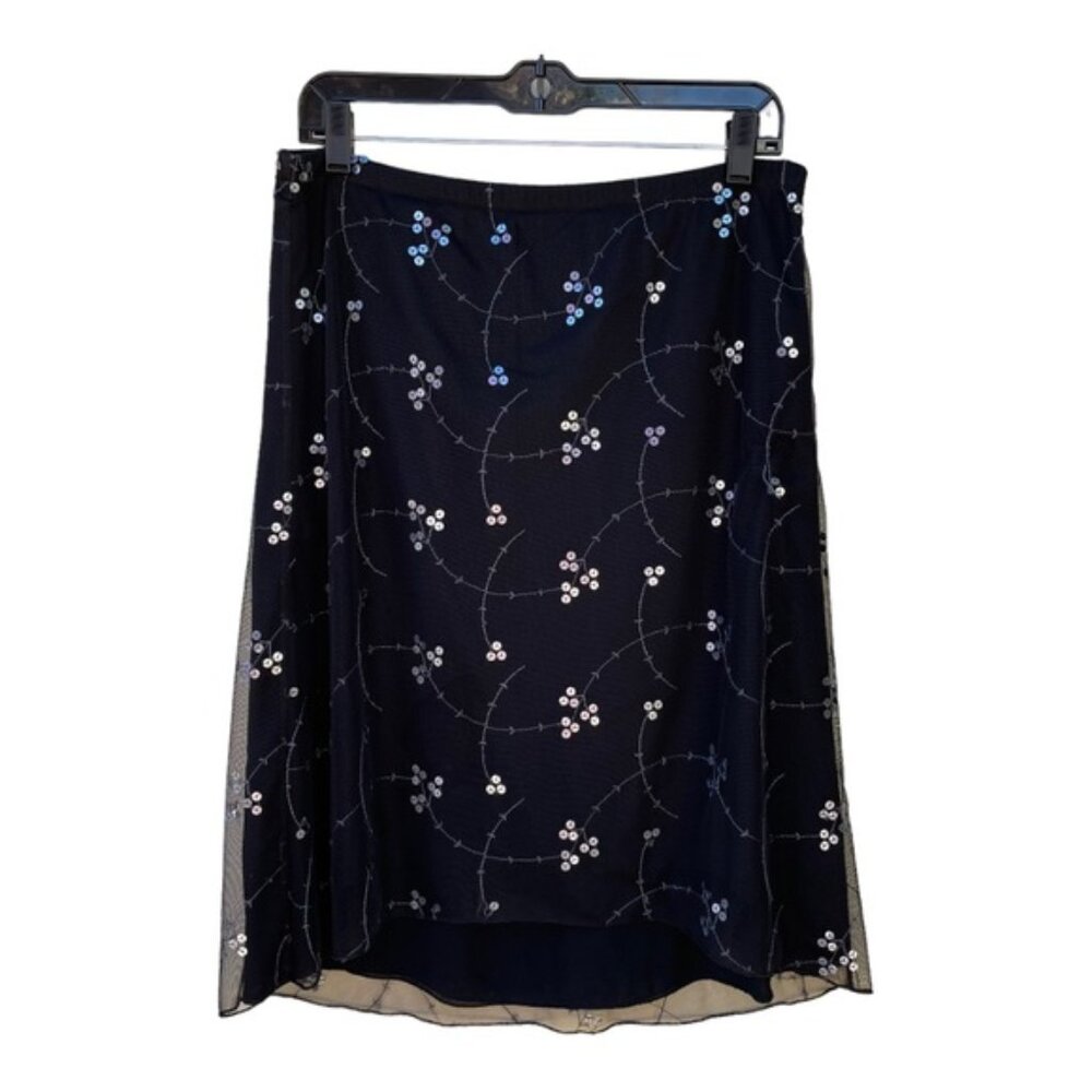 James Reva Black Tulle Skirt with Sequin & Embroidery Overlay - Size Small